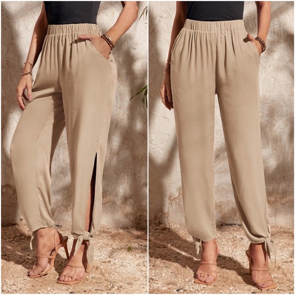 Luxe Solid Split Leg Tie Jogger Pants - Picture 7 of 8